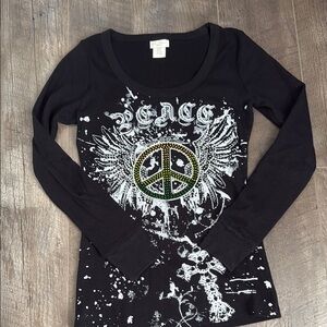 Black Long Sleeve Peace Graphic Tee